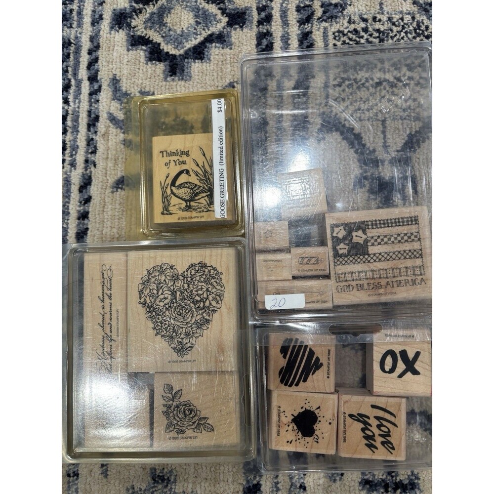 Lot Of 4 Sets Of Stampin Up Mounted Rubber Wood Stamps, Vintage 1992-99 EUC “16”